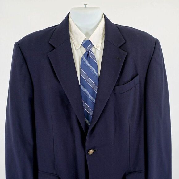 Oscar De La Renta Blue Wool 2 Bronze Button Blazer 42L / Slim 44L - Picture 1 of 12